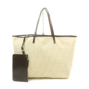 Fendi Ivory x Brown Monogram FF Zucca Roll Tote